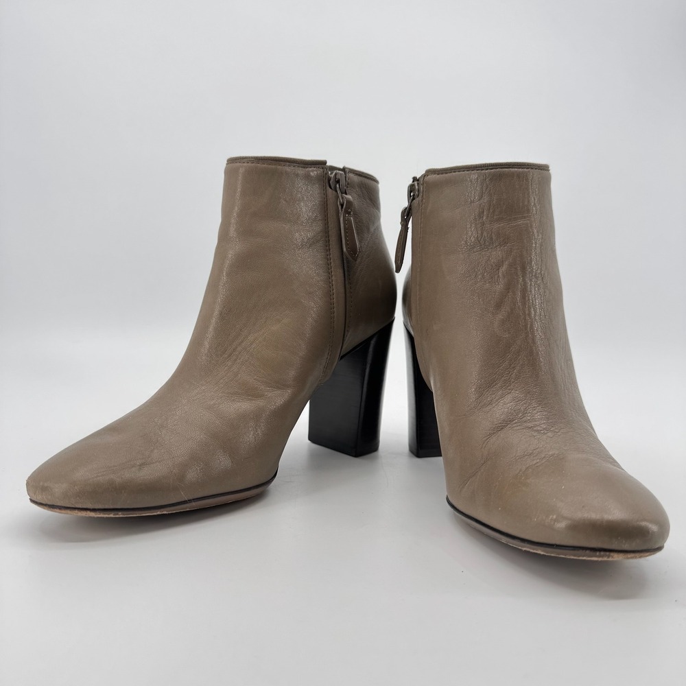 Tory Burch Bowie Ankle Boots Womens 7.5M Fango/Taupe Leather Block Heel Booties